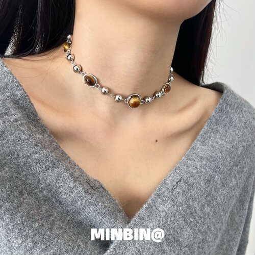 美拉德风!高级复古虎眼石项链女轻奢小众颈链嘻哈设计感锁骨链男