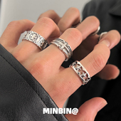 复古做旧十字架戒指男士 食指戒 潮流嘻哈小众设计指环开口可调个性