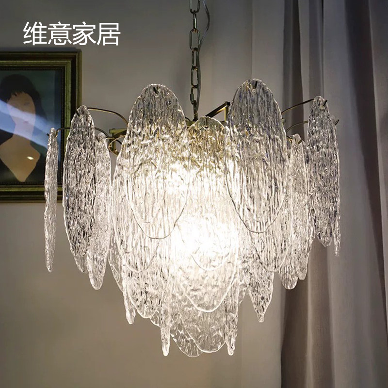 美式轻奢玻璃叶子吊灯客厅现代简约大气餐厅全铜法式设计师款灯具