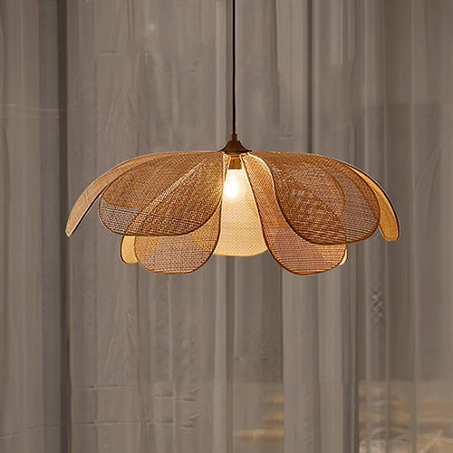 法式藤编花瓣侘寂风格吊灯 日式民宿餐厅客厅卧室茶室设计师灯具
