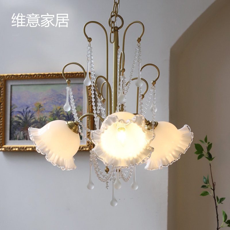 法式复古花瓣水晶吊灯卧室客厅图片