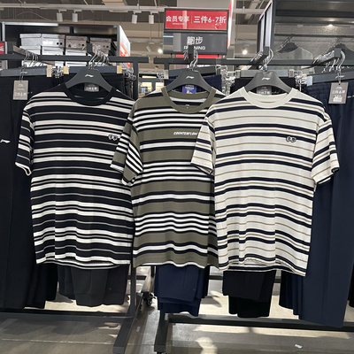 李宁情侣款条纹休闲时尚运动短袖