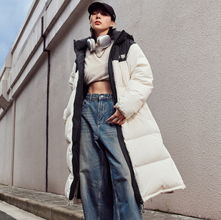 李宁 男女款保暖抗寒拉链防风防水连帽长款火锅羽绒服 AYMU507-1