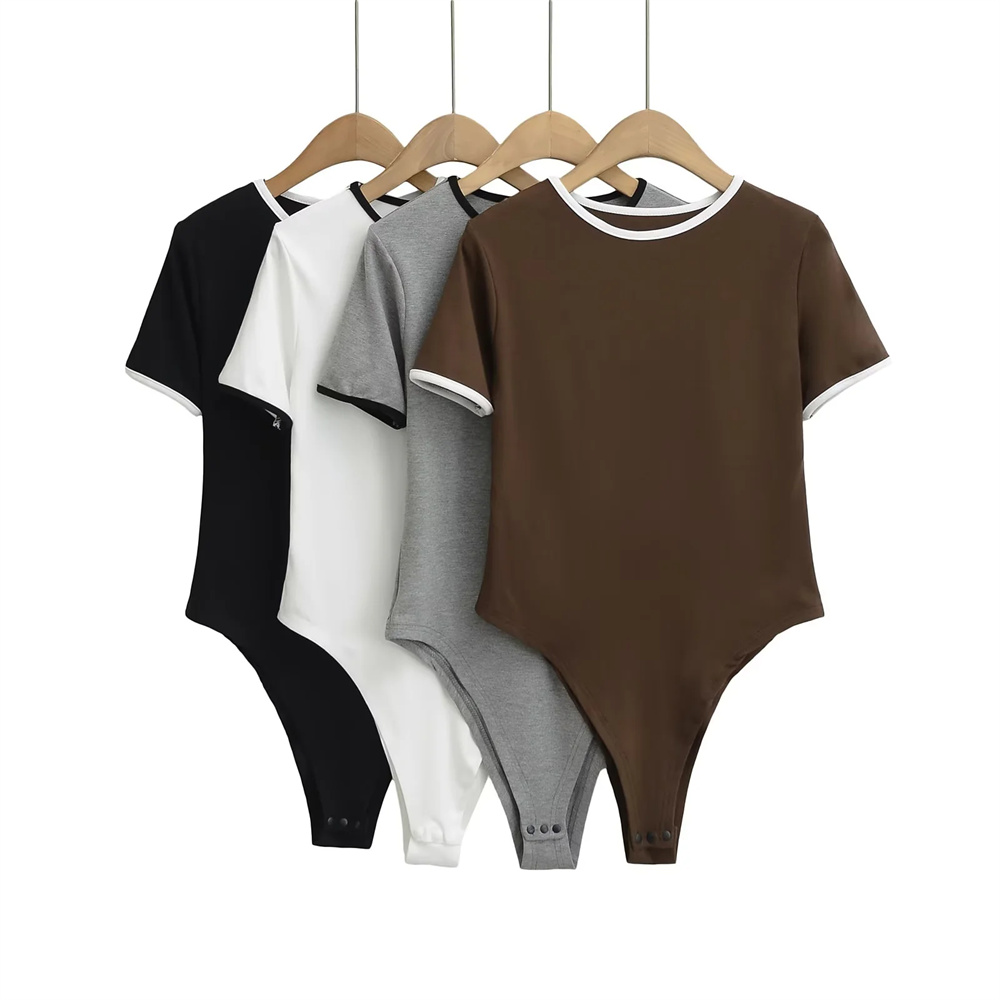 辣妹风拼色短袖t恤连体衣女