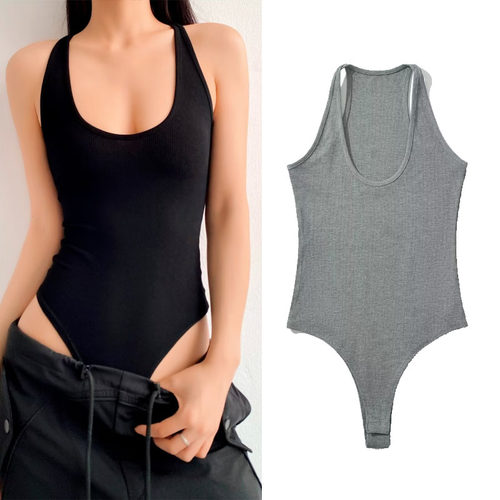 工字型无袖辣妹风背心连裆