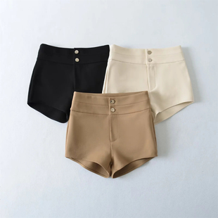 辣妹风超高腰休闲短裤女外穿纽扣带美夸显腿长紧身性感包臀超短裤
