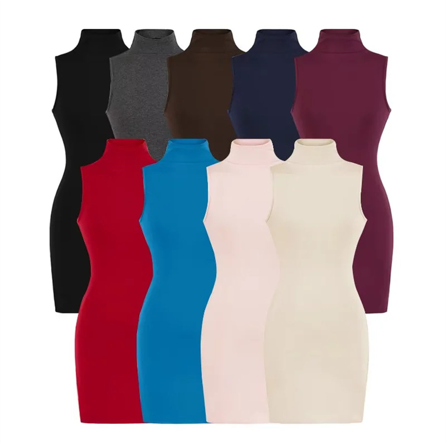 辣妹黑色高领无袖连衣裙女小个子夏季弹力紧身性感打底裙包臀短裙