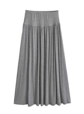 灰色拼接垂感大摆半身裙女2024新款遮胯显瘦a字百褶裙打底裙长裙