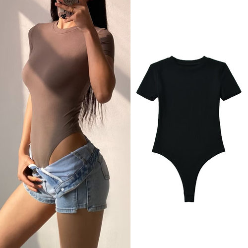 短袖辣妹风连体衣女t恤连裆