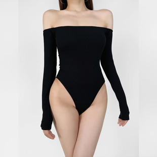一字肩长袖 上衣 连体衣女性感外穿春秋辣妹穿搭紧身连裆t恤打底衫