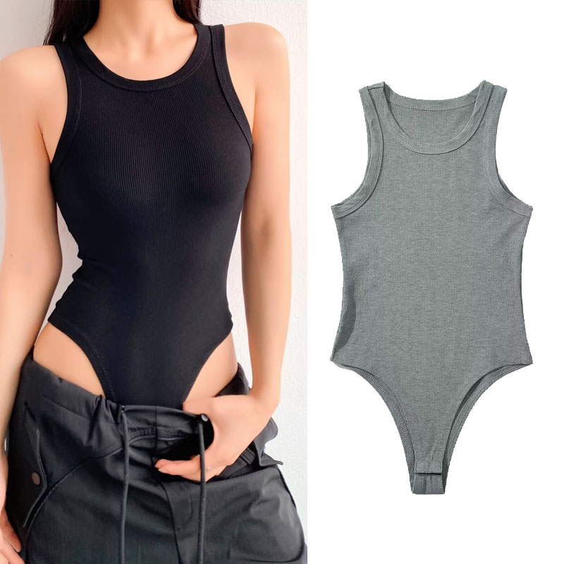 高腰背心连裆无袖连体衣