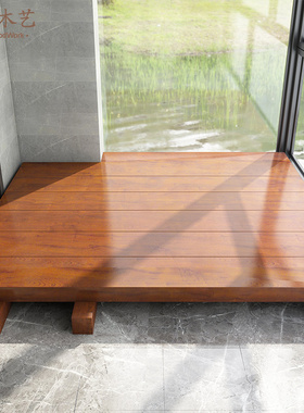 现代简约榻榻米木头床落地卧室榻榻米床定制阳台床实木矮地台床架