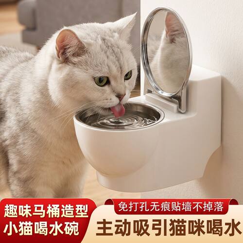 猫咪壁挂带盖饮水器马桶旁