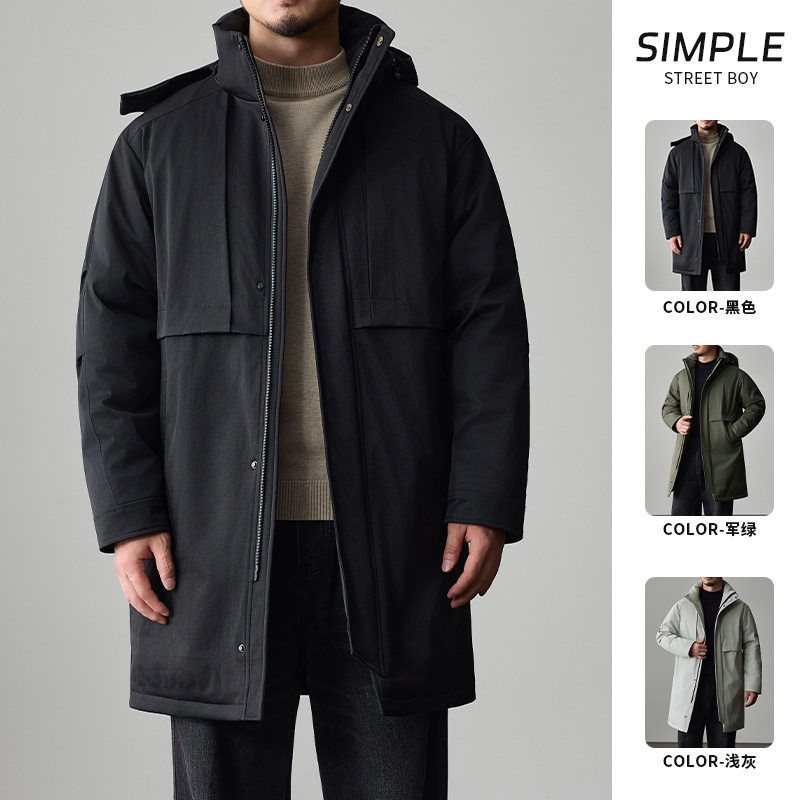 大码中长款夹克棉衣秋冬防风连帽外套男款宽松防风潮流时尚保暖