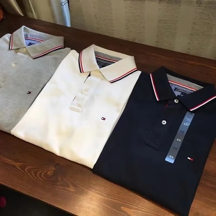 休闲翻领宽松上衣 美国正品 汤米短袖 T恤男高端商务棉polo衫 夏季