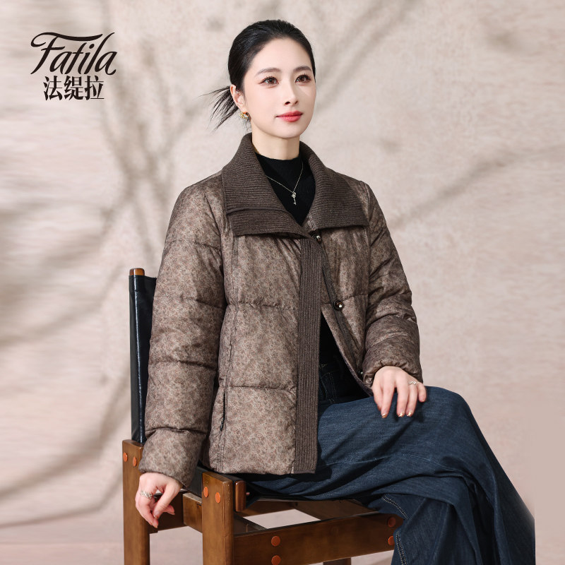 洋气妈妈碎花轻薄羽绒服女短款