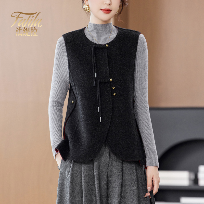 新中式双面零羊绒马甲背心女短款
