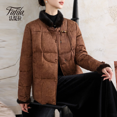 新中式轻薄鹅绒羽绒服女短款冬装