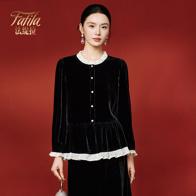 黑色真丝丝绒衬衫女长袖秋装新款