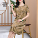 中老年妈妈重磅真丝连衣裙夏宽松大码 中式 桑蚕丝印花裙子遮肚显瘦