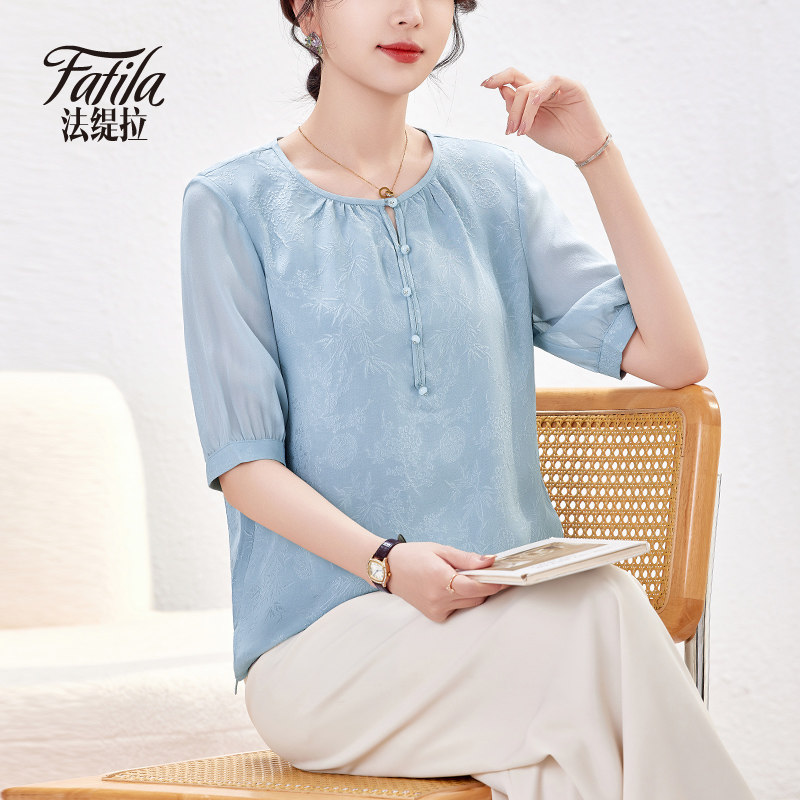 重磅真丝衬衫女短袖夏新款提花