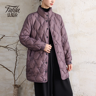 紫色立领轻薄羽绒服女中长款冬装新款一手长加厚外套洋气中年妈妈