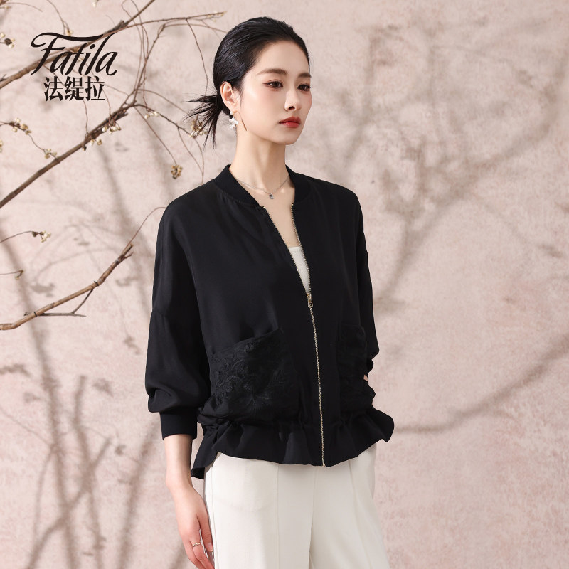 时尚洋气重磅真丝外套女短款春装