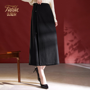 新中式国风100%羊毛毛呢半身裙女秋冬新款2025中长款a字裙子气质