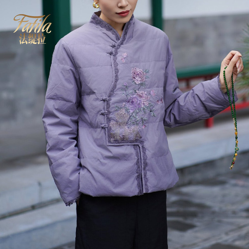 复古新中式轻薄羽绒服女短款冬装新款改良版汉服外套加厚洋气妈妈