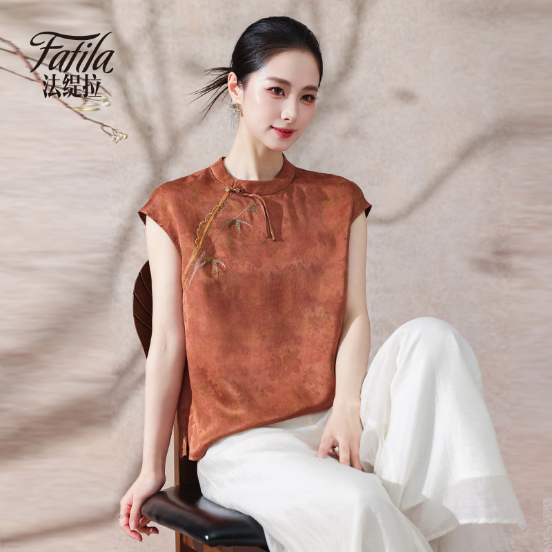 新中式香云纱真丝衬衫女短袖夏