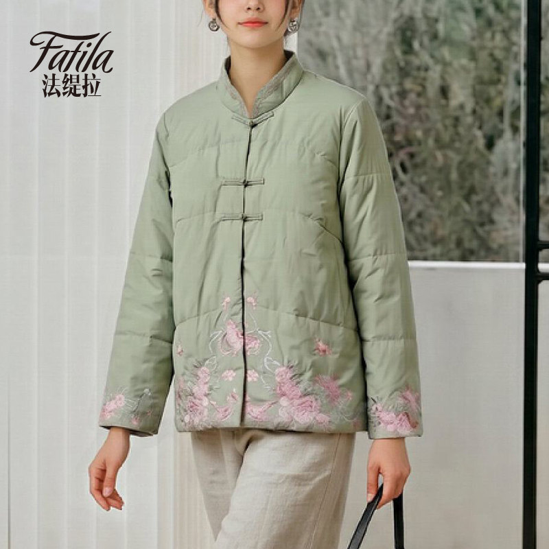 复古新中式立领轻薄羽绒服女短款