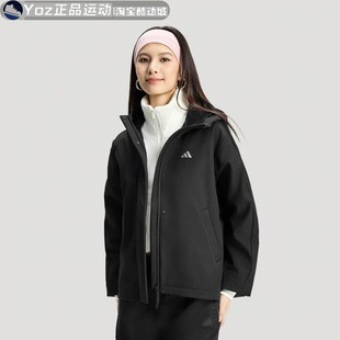 阿迪达斯2026春新款女子加绒运动休闲宽松连帽软壳夹克外套KS2782