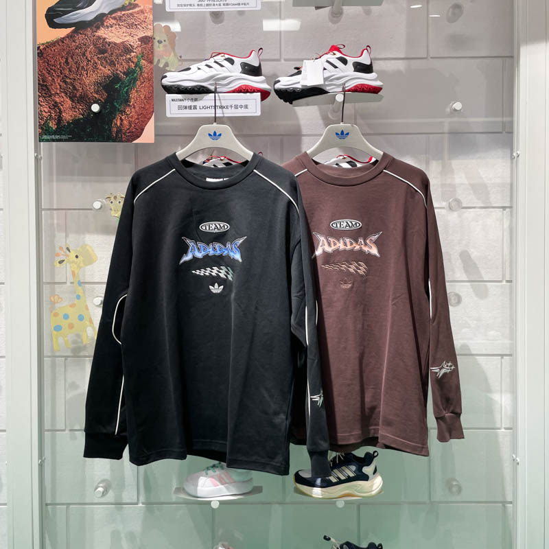阿迪达斯三叶草情人节款2025春季新款纯棉机车风百搭套头衫JM8037