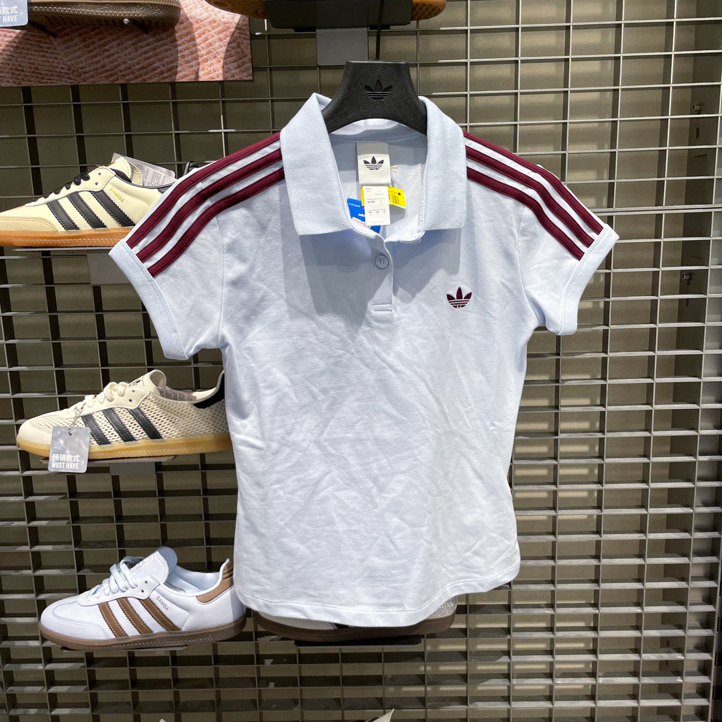 正品阿迪达斯三叶草女装夏新款条纹撞色修身翻领短袖POLO衫KD3698