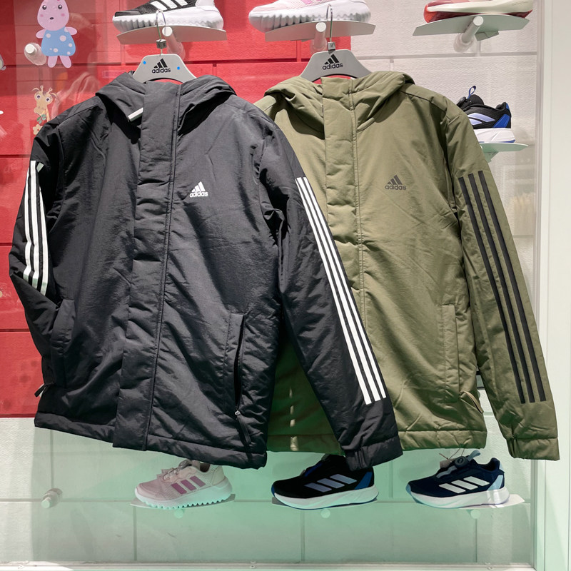 正品阿迪达斯男子2024冬新款保暖舒适梭织运动连帽棉服外套IX8884