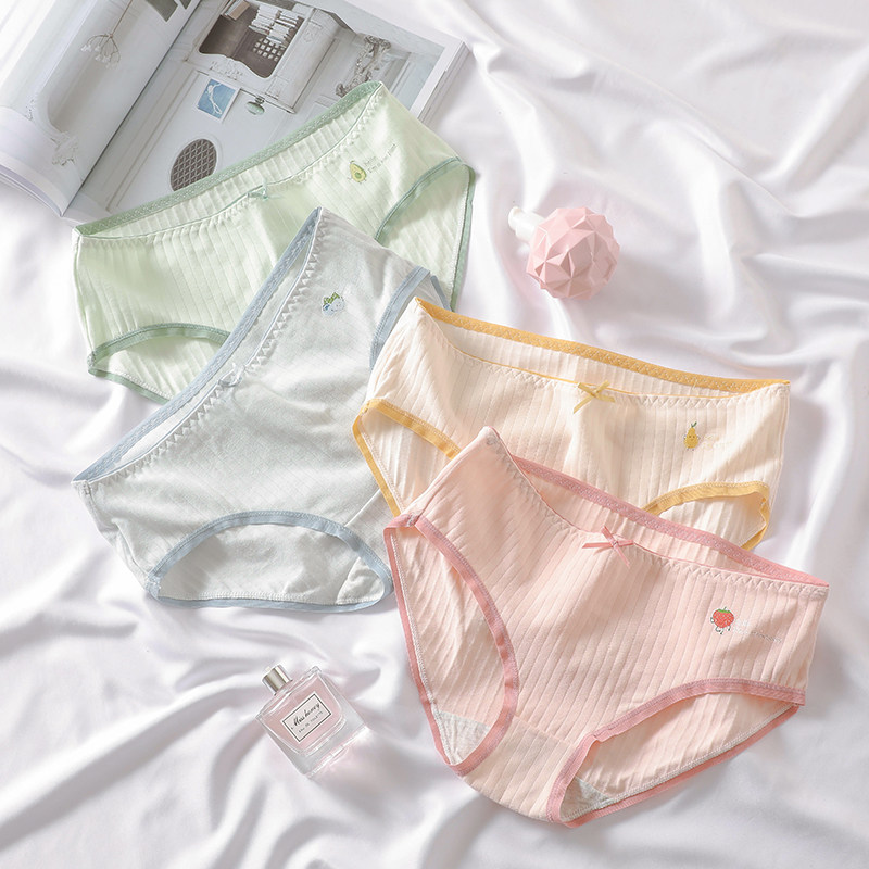 小清新浅色系卡通水果可爱甜美少女内裤棉质透气中腰竖条三角短裤,女士内衣/男士内衣/家居服,女三角裤,淘宝优惠券,粉丝福利购,淘宝优惠卷