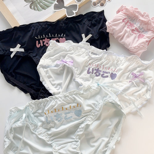 字母刺绣中腰蝴蝶结丝滑内裤女