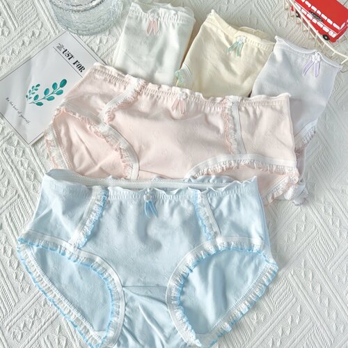 爱心提花中腰抗菌浅色少女内裤