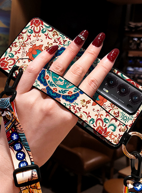 适用华为荣耀Magic V2手机壳女斜挎肩背挂脖绳Vs2手机壳v5中国风花V3保护套折叠屏新款MagicVs3年网红色女马