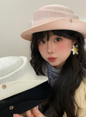 法式复古翘沿礼帽女夏季透气遮阳