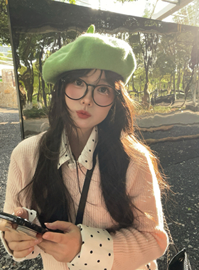 新款彩色毛呢贝雷帽显脸小文艺女