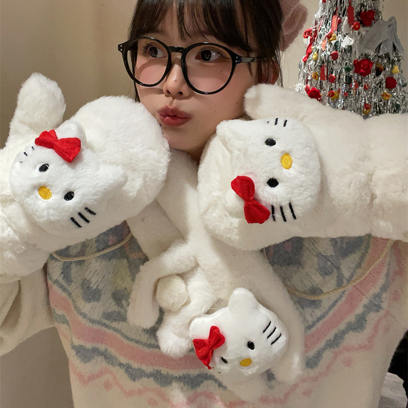 女毛绒连指手套可爱加厚毛绒