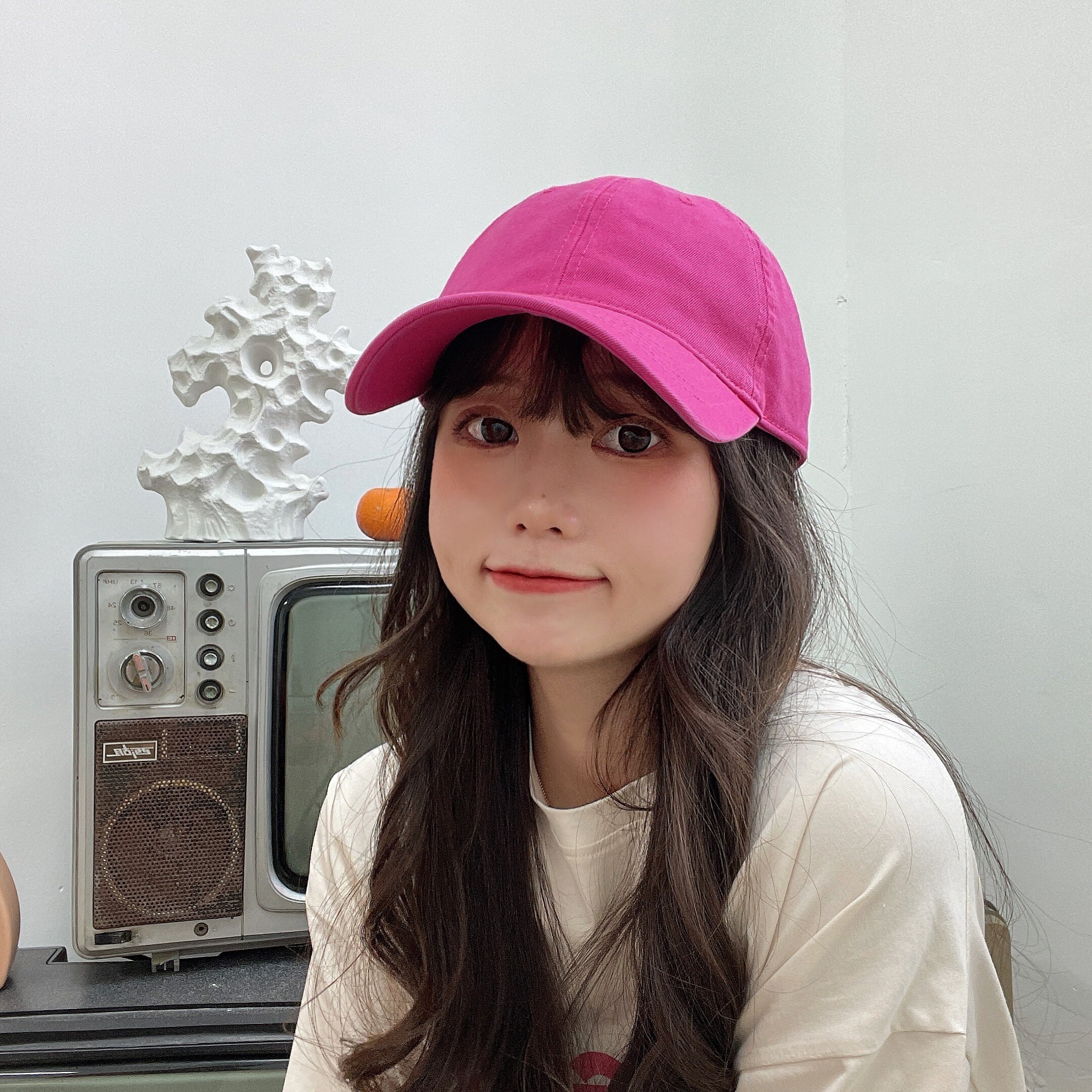 双笙欧尼韩版显白火龙果色纯色棒球帽女春夏遮阳帽软顶百搭鸭舌帽