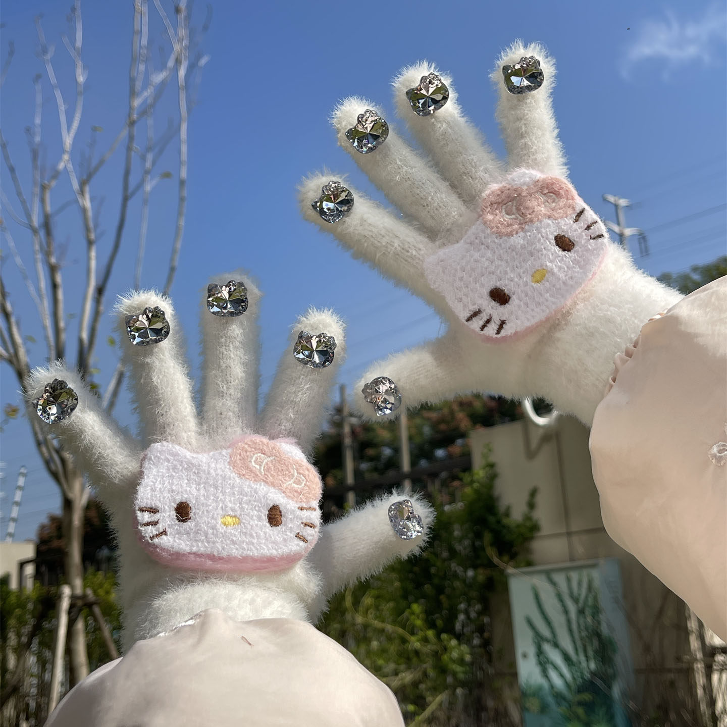 水钻Kitty手套冬季保暖可爱五指针织毛绒百搭防寒防风骑行加厚女,服饰配件/皮带/帽子/围巾,手套,淘宝优惠券,粉丝福利购,淘宝优惠卷