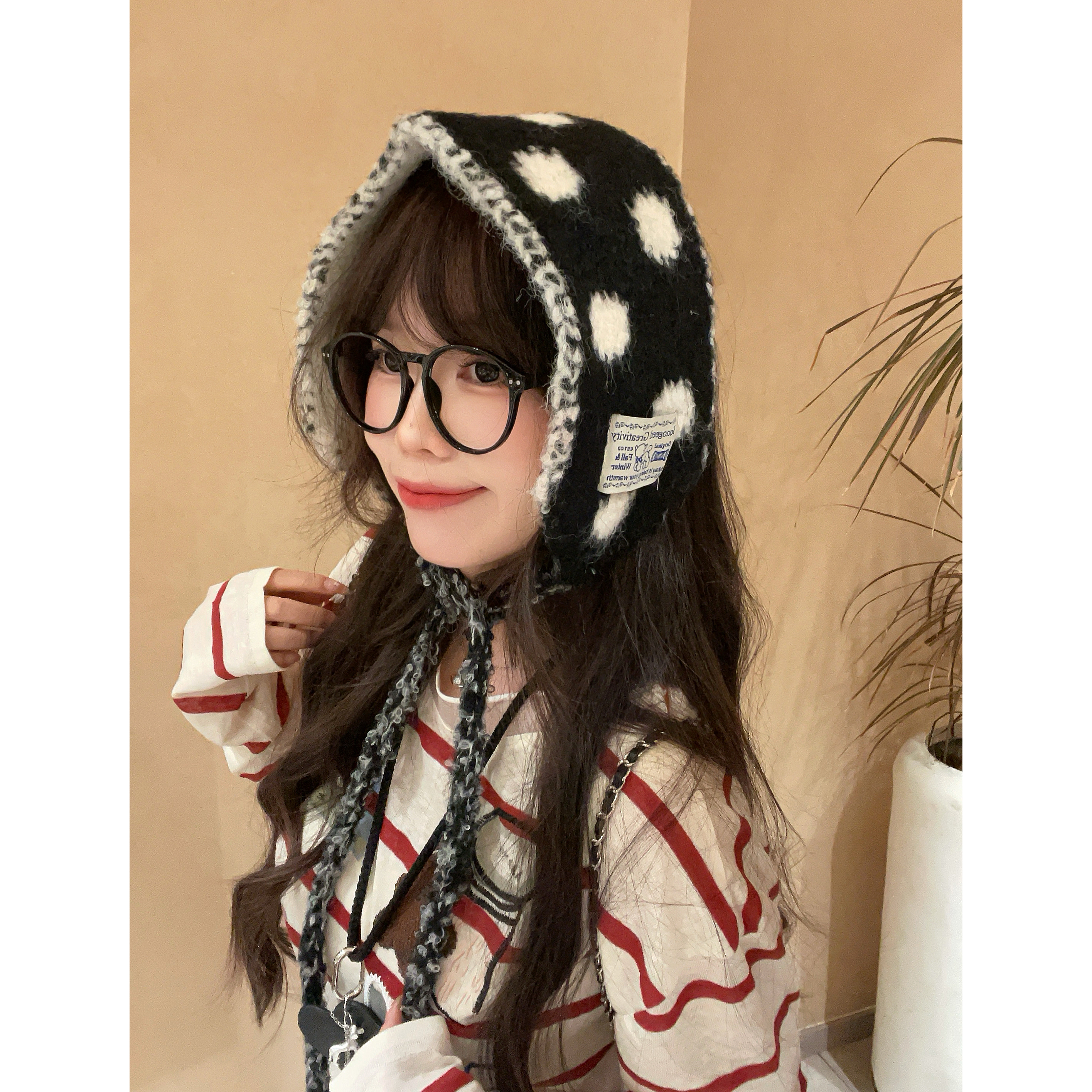 韩国ins波点撞色仿羊毛针织围脖女秋冬保暖护耳耳罩披肩护颈学生