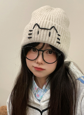 可爱小猫护耳针织毛线帽显脸小女