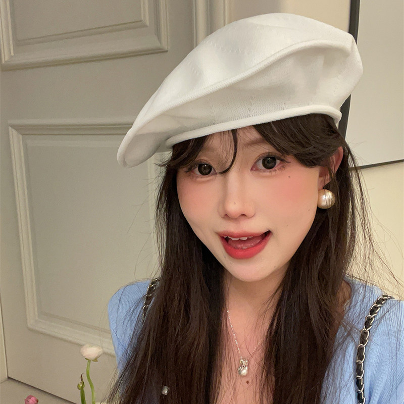 宅女同款大头围帽子女早春薄款贝雷帽复古百搭显脸小白色画家帽潮