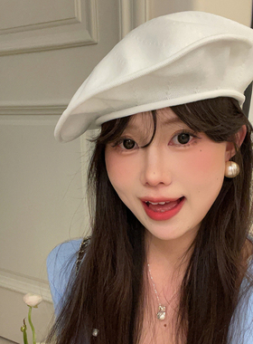 宅女同款白色贝雷帽针织大头围的