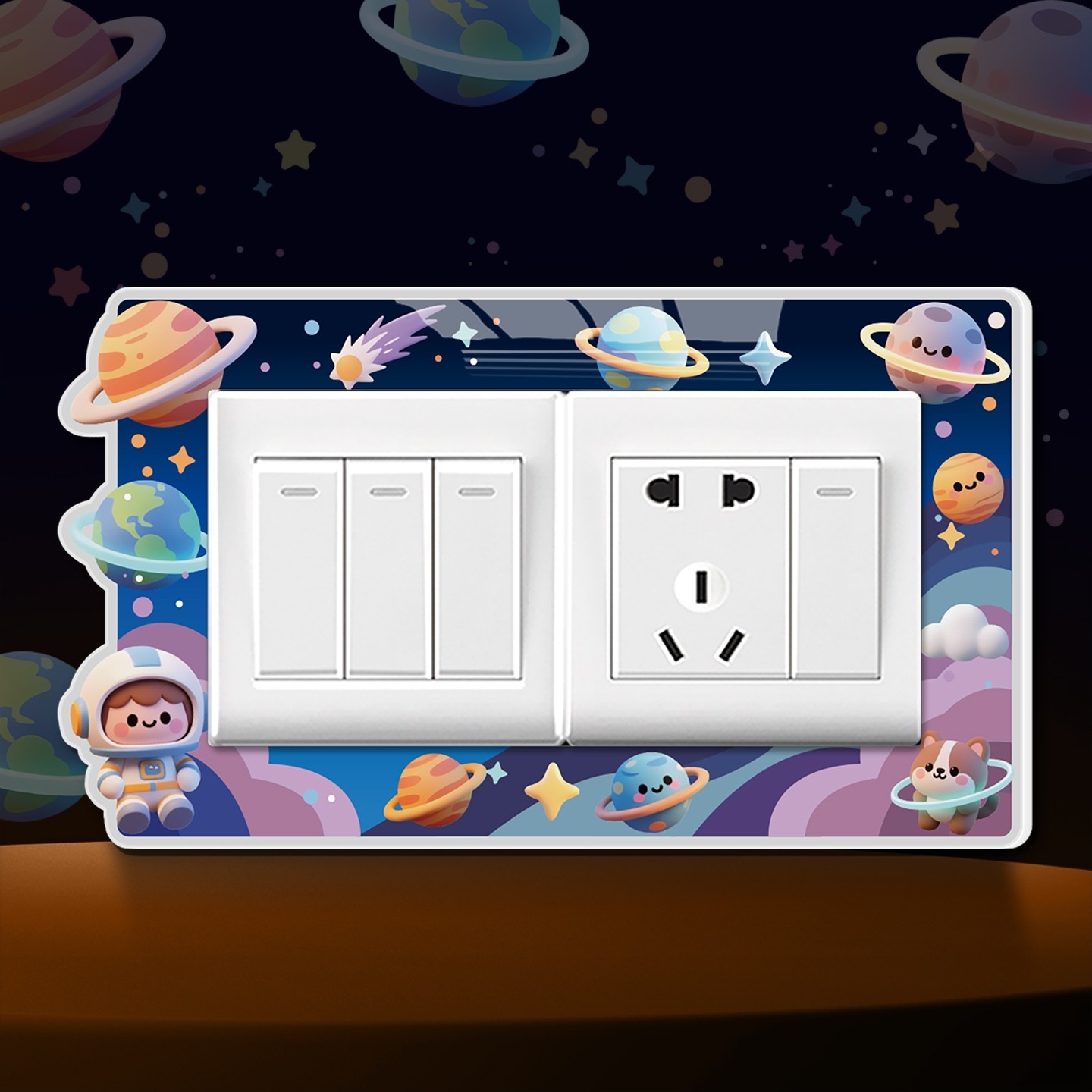 卡通太空宇航员开关贴定制可爱星球遮丑装饰贴儿童房间插座边框套,家居饰品,开关贴,淘宝优惠券,粉丝福利购,淘宝优惠卷