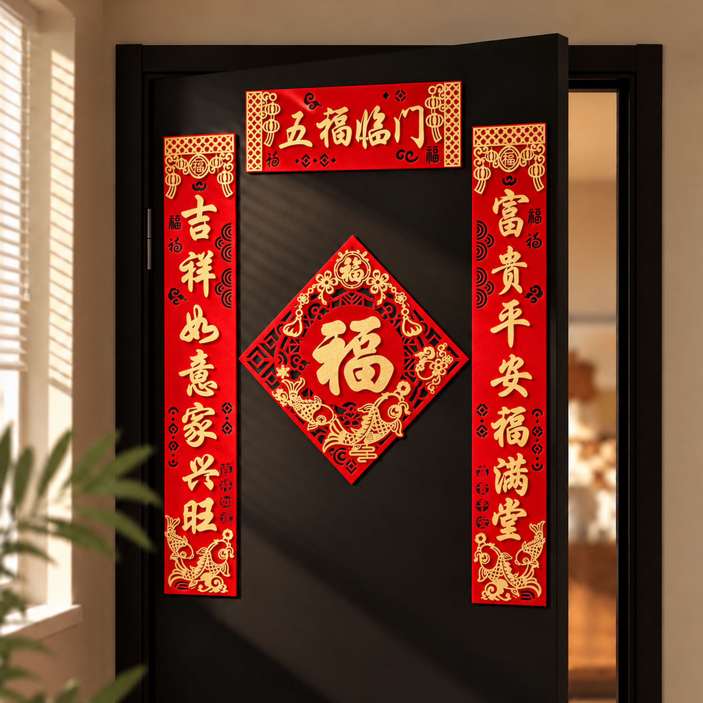 2027新款羊年对联春节过年福字入户门贴新年高档绒布春联布置装饰